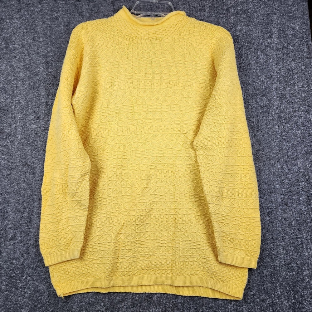 Laura‎ Gayle Sweater Womens M Yellow Textured Cotton Mock Neck Made in USA